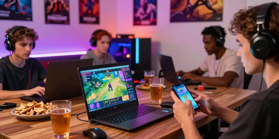 Engaged players enjoying porn games online in a vibrant gaming setup.