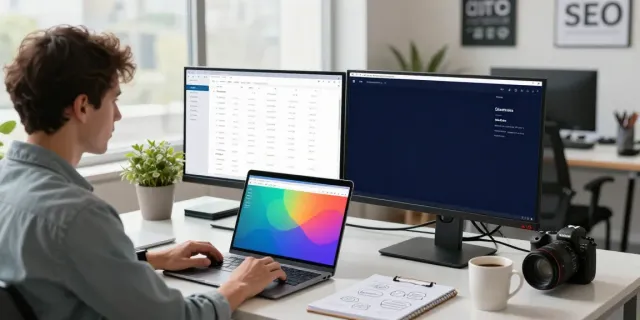 SEO expert optimizing for instant indexing at a modern workspace.