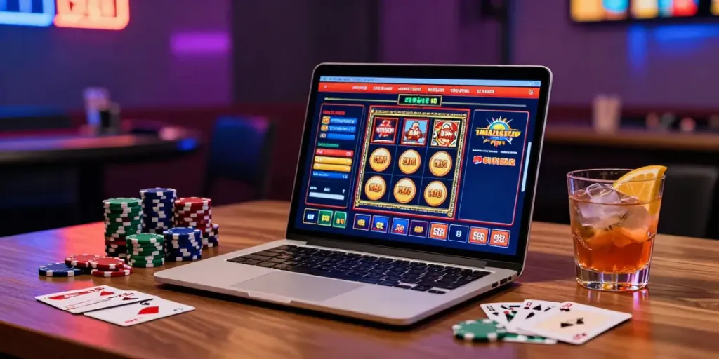 Experience thrilling gameplay at casinos not on gamstop with dynamic online games on a sleek laptop.