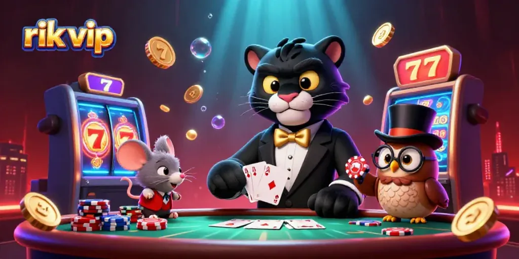Experience thrilling gameplay at rik vip with a stylish panther dealer and vibrant casino elements.