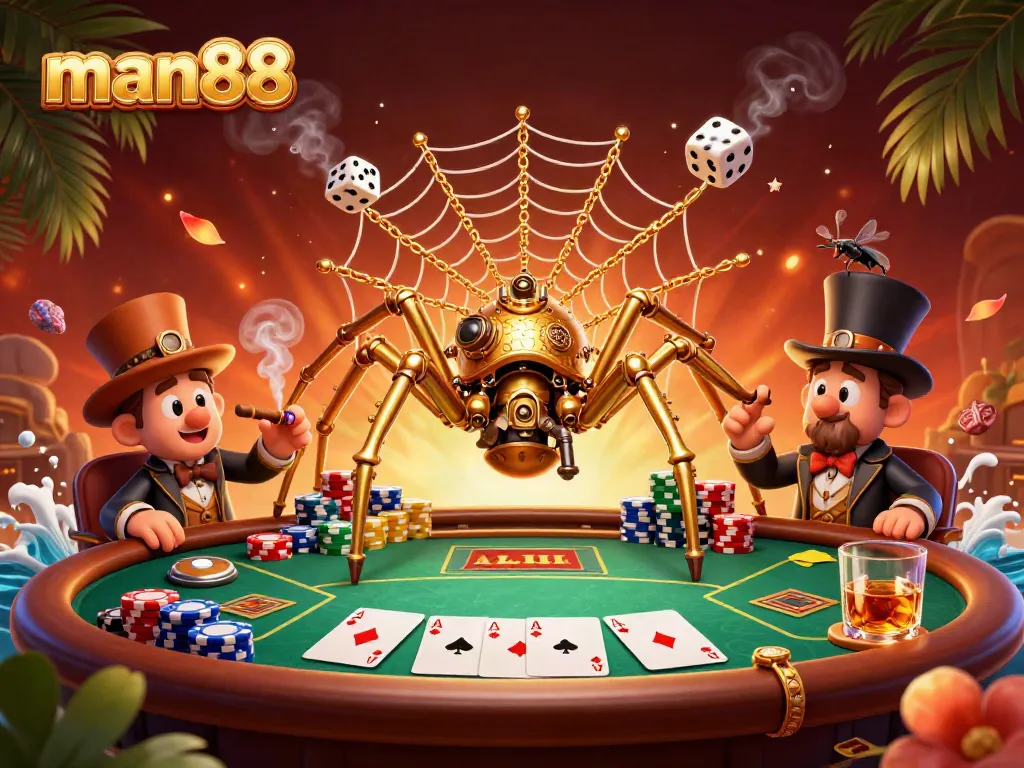 Experience the thrill of man88 gaming with dynamic steampunk elements, colorful poker chips, and rich atmospheres.
