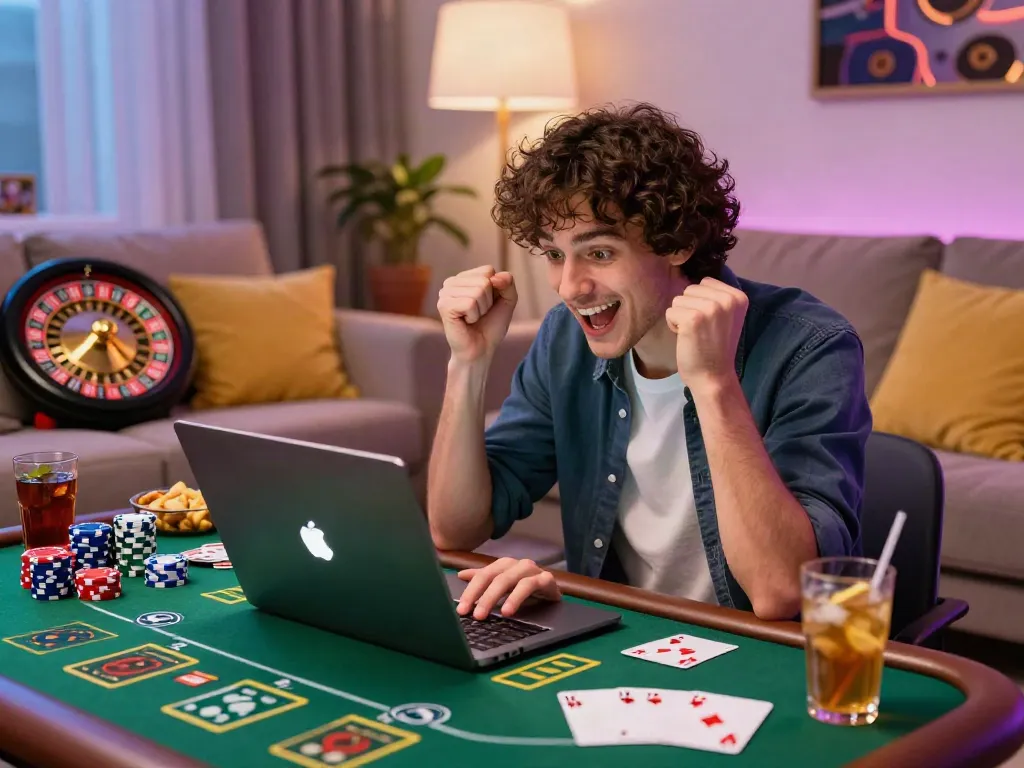 Player enjoying online gaming with casinos not on GamStop at cozy setup