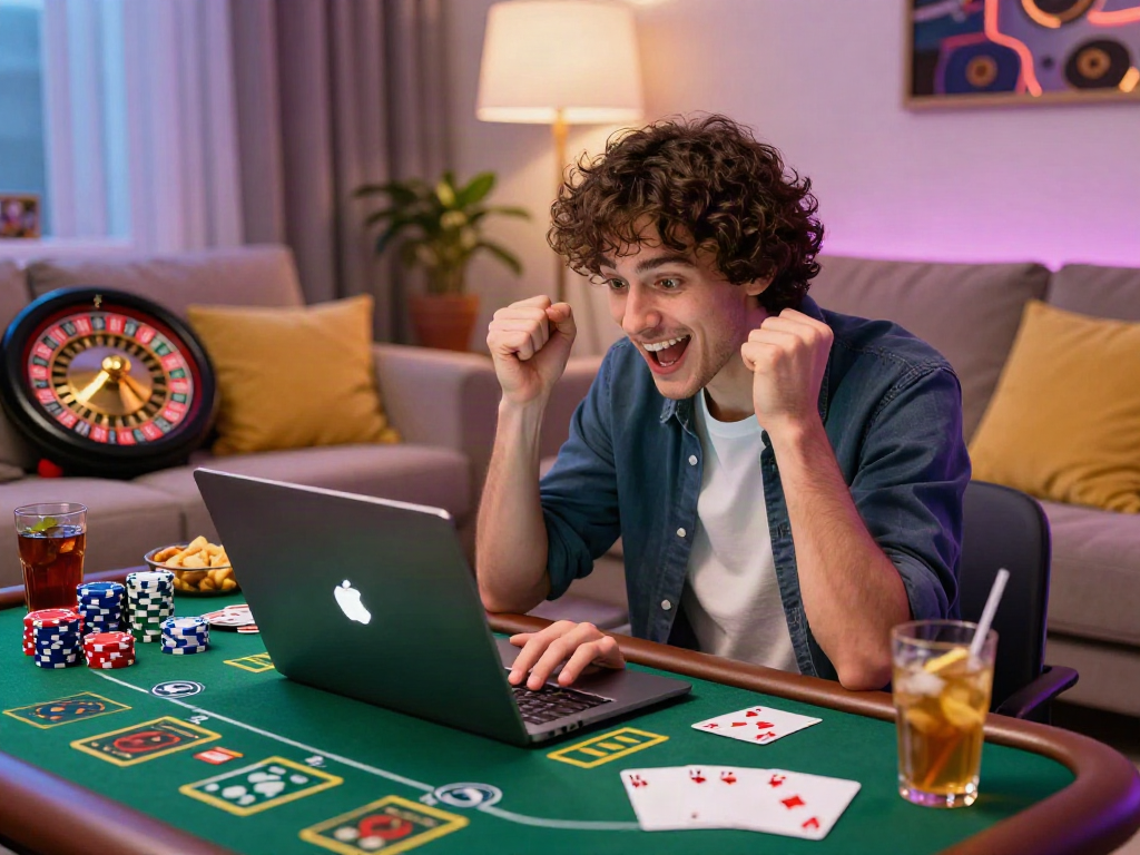Player enjoying online gaming with casinos not on GamStop at cozy setup
