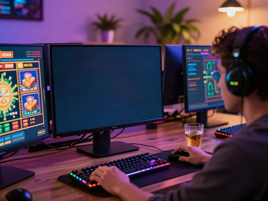 Engaging view of a player enjoying casinos not on gamstop at a modern gaming desk.
