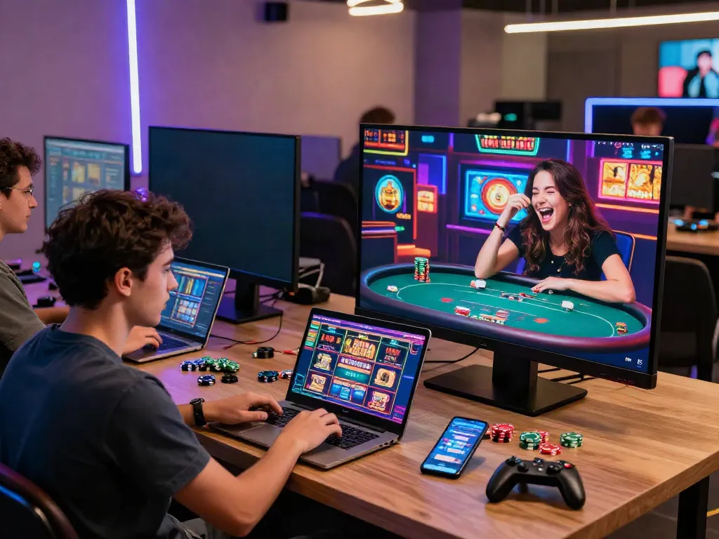 Diverse players enjoying gaming experience at casinos not on Gamstop in a modern online gambling environment.