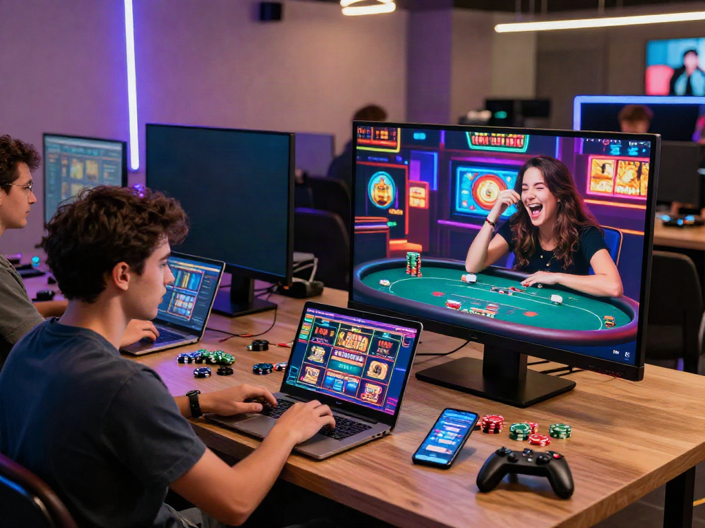 Diverse players enjoying gaming experience at casinos not on Gamstop in a modern online gambling environment.