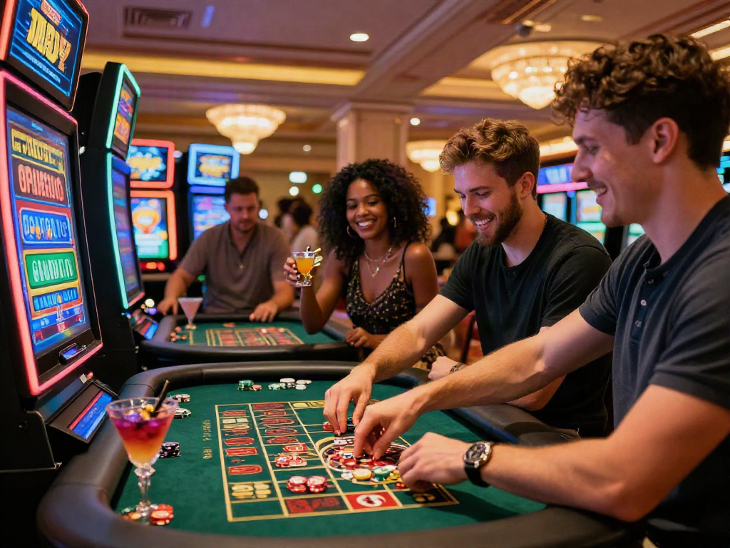 Friends enjoying their time at casinos not on gamstop, celebrating a win.