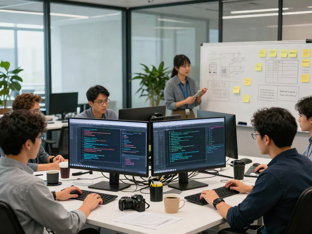 Team collaborating in a vibrant tech workspace, showcasing spicy ai innovation and teamwork.