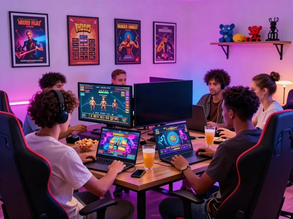 Experience the thrill of casinos not on gamstop with friends in a vibrant home gaming setup.