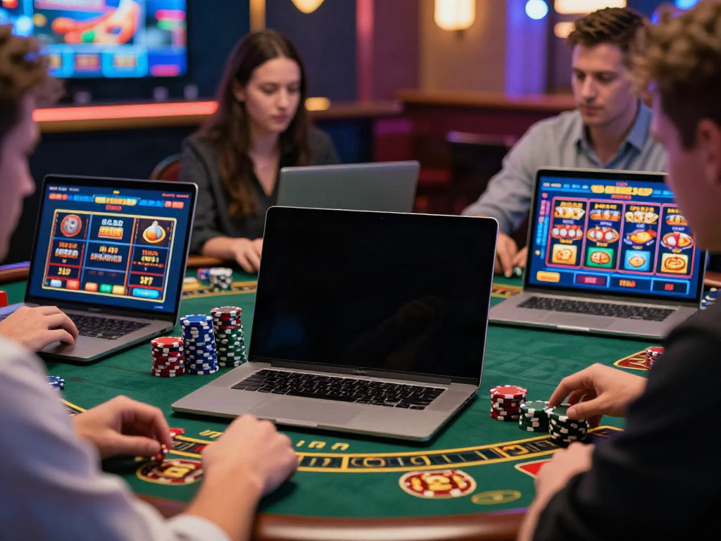 Engaging online gambling experience at casinos not on gamstop, showing players immersed in dynamic games.
