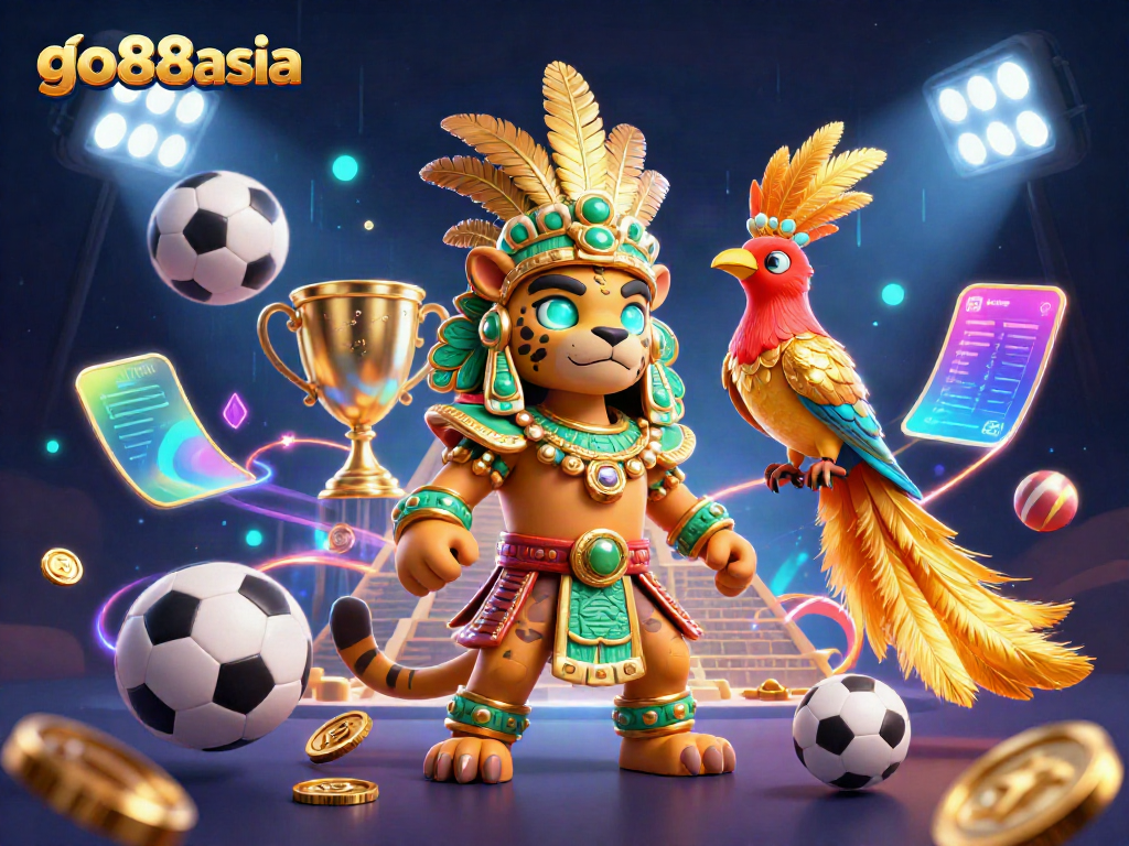 Experience the excitement of go88asia with vibrant characters, sports elements, and dynamic casino themes in 3D art.