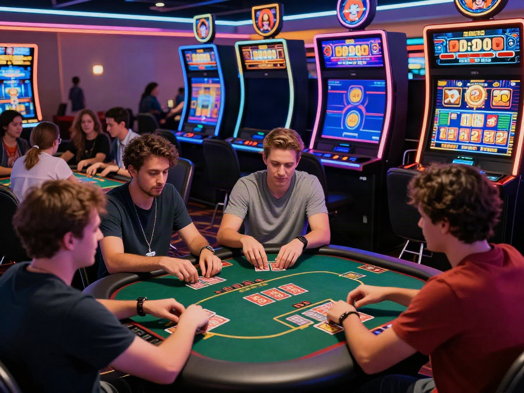 Players enjoying fast payouts at casinos not on GamStop, vibrant digital gaming atmosphere.