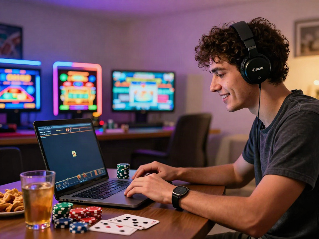 Player enjoying casinos not on gamstop from home with vibrant gaming atmosphere.