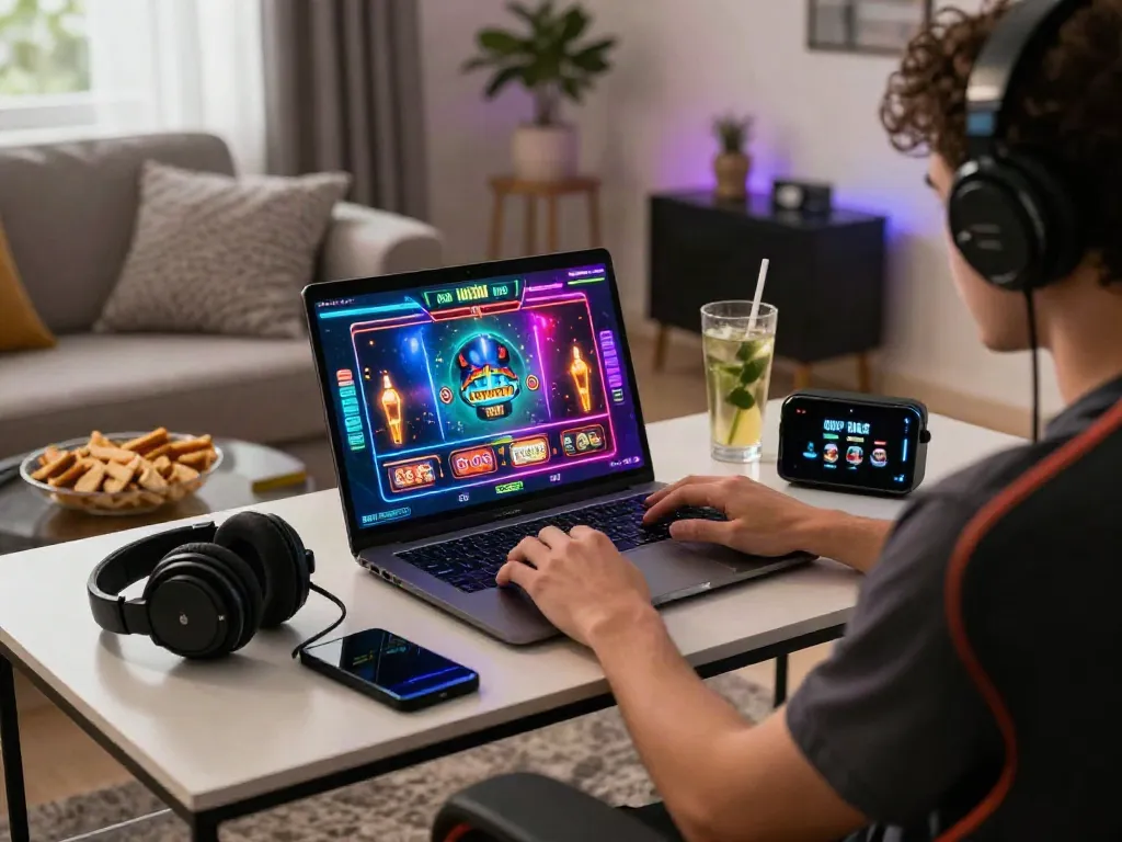 Person enjoying casinos not on gamstop at a stylish home gaming setup