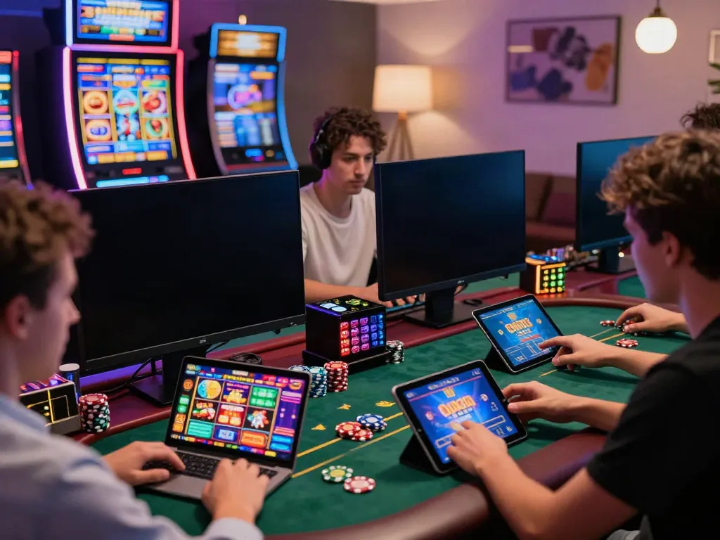Casinos not on gamstop showing players enjoying vibrant online gaming experience at home.