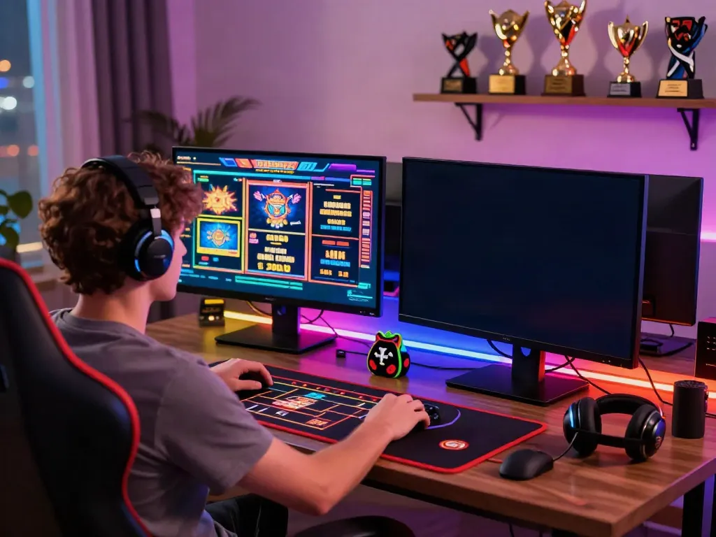 Enjoying casinos not on gamstop at home with vibrant gaming setup.