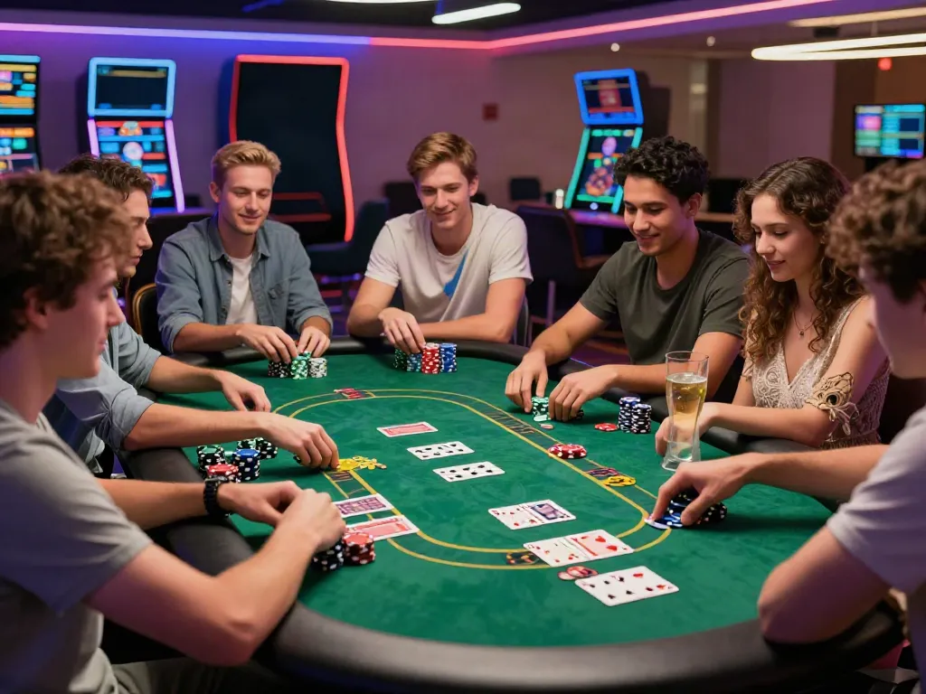 Exciting scene of friends playing at casinos not on GamStop, showcasing vibrant atmosphere and fun activities.
