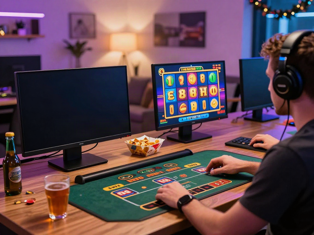 Exciting online gambling experience at casinos not on gamstop with colorful slot game displayed.