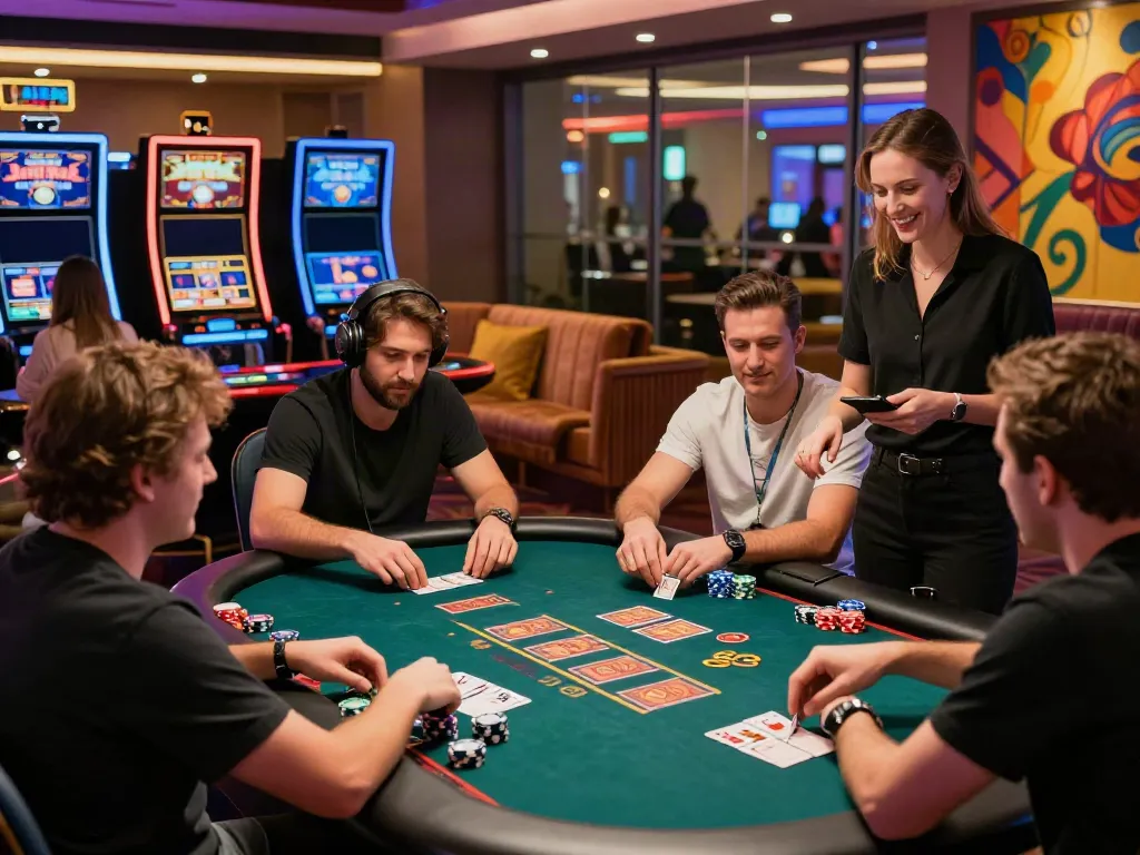 Dynamic scene of players enjoying casinos not on GamStop with vibrant atmosphere and engaging interactions.