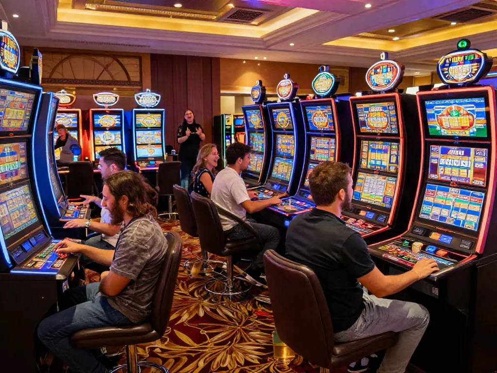 Engaged players at vibrant casinos not on gamstop amidst colorful lights and lively atmosphere.