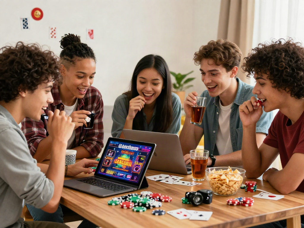 Group enjoying online gaming experience focused on casinos not on gamstop.