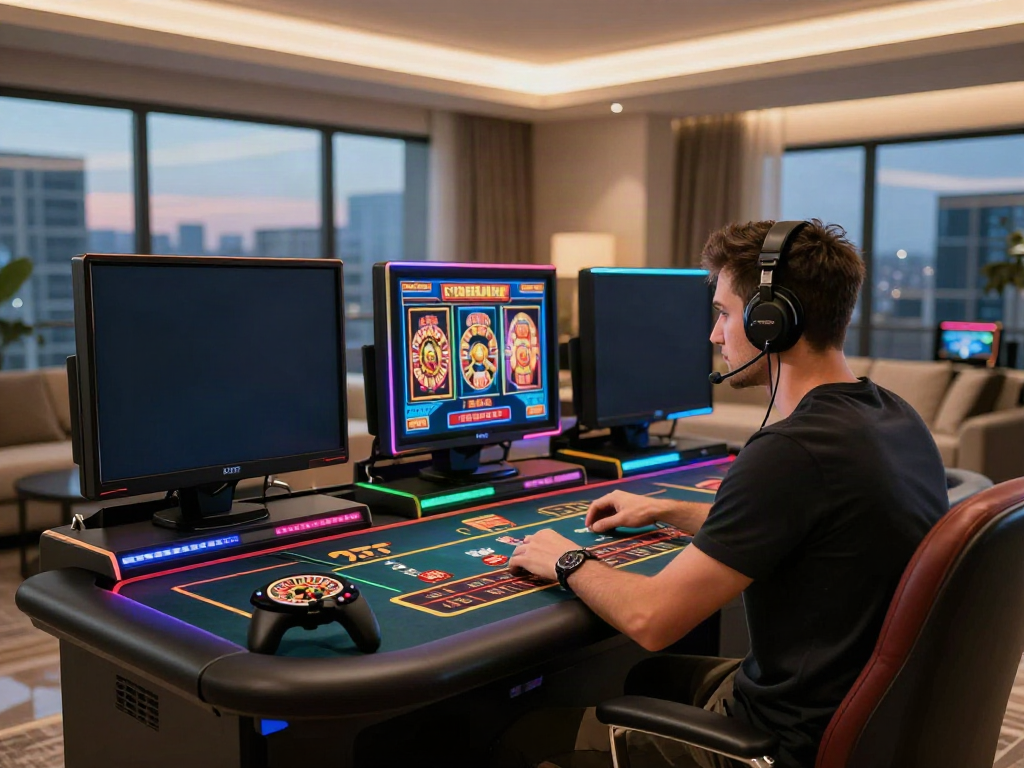 Engaged player enjoying casinos not on gamstop at a modern gaming setup.