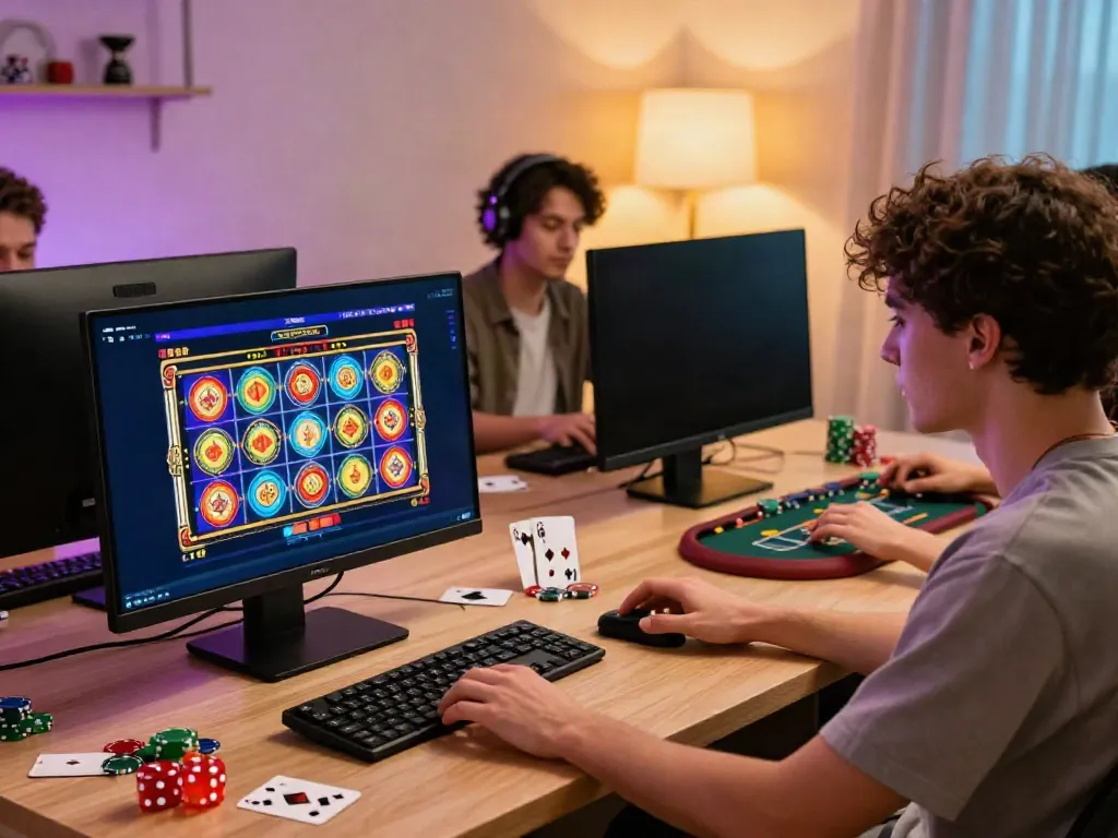 Engaging gaming scene showcasing casinos not on gamstop with diverse players enjoying online slots and poker.