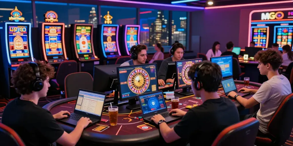 Casinos not on GamStop - players enjoying vibrant online games in a lively environment