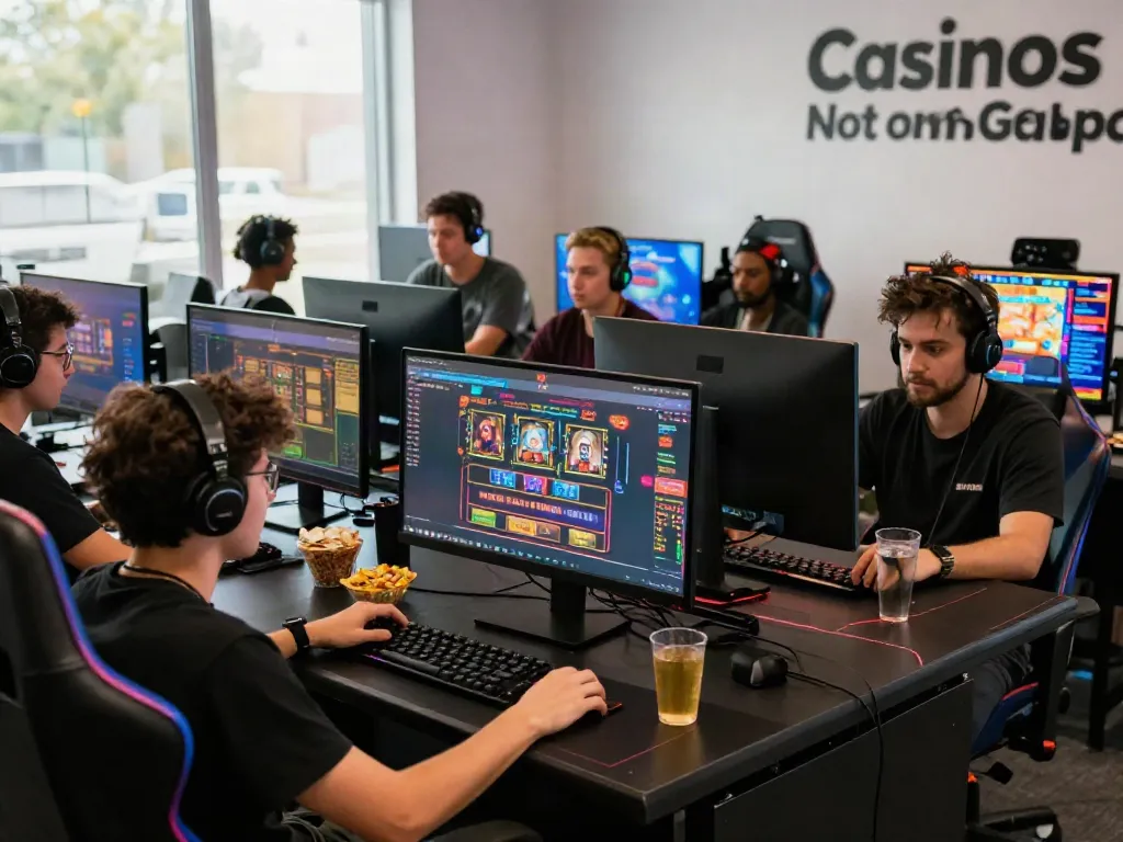 Players enjoying casinos not on gamstop in a vibrant gaming setup with colorful LED lights.