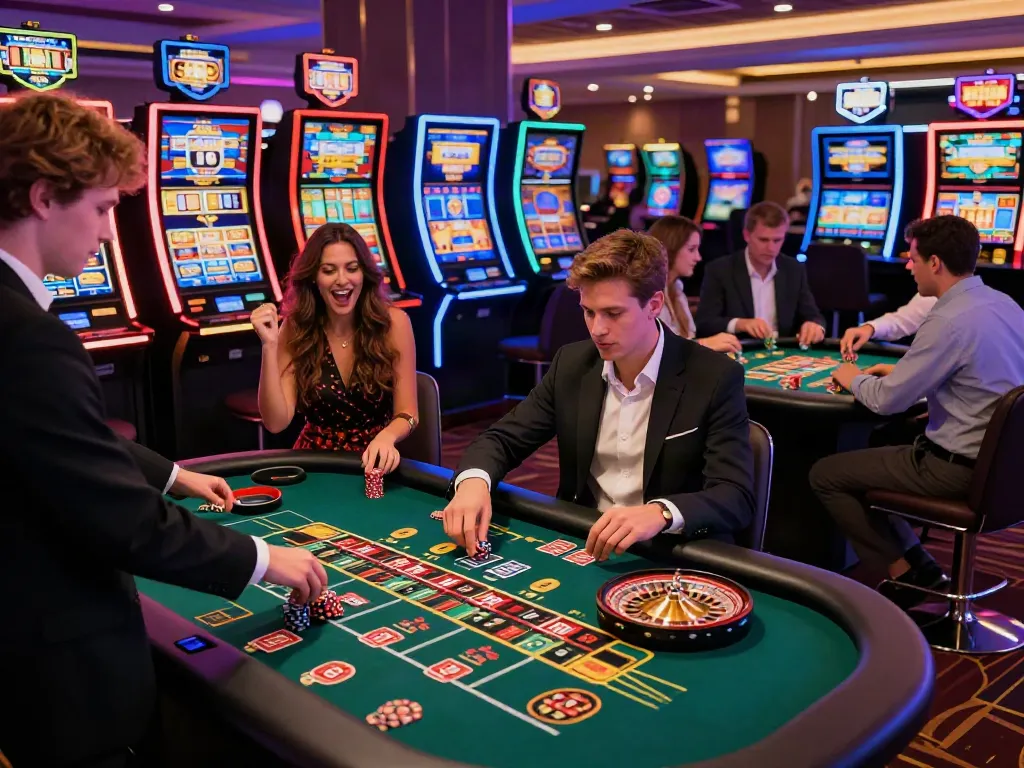 Casinos not on gamstop scene with diverse players enjoying games in a vibrant casino atmosphere.