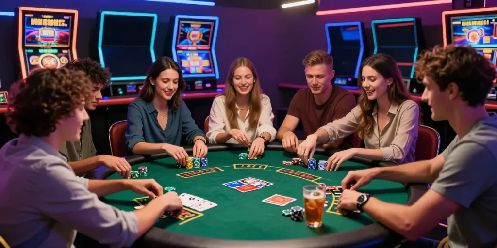 Friends enjoying an exciting gaming night at casinos not on gamstop.