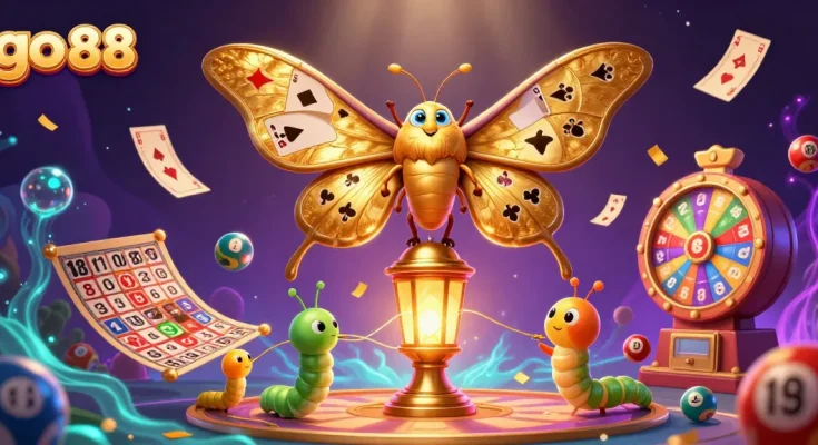 Experience the excitement of go 88 with a vibrant 3D illustration of casino elements.