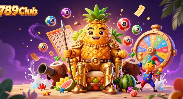 789Club engages players in a vibrant casino scene, showcasing fun elements like a golden bingo card and colorful lottery balls.